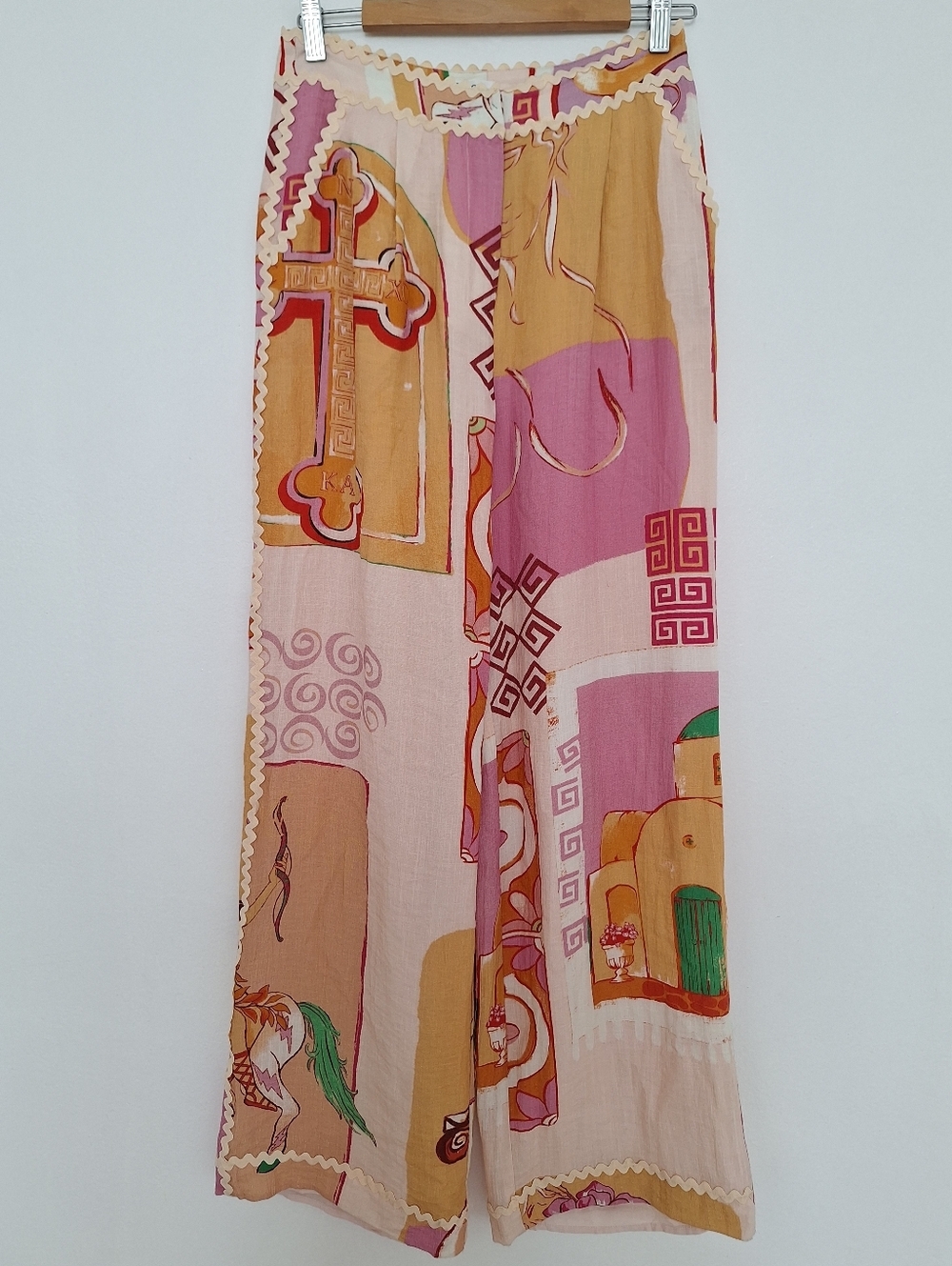 ZACO Printed Wide-Leg Palazzo Pants in Pink & Tan
